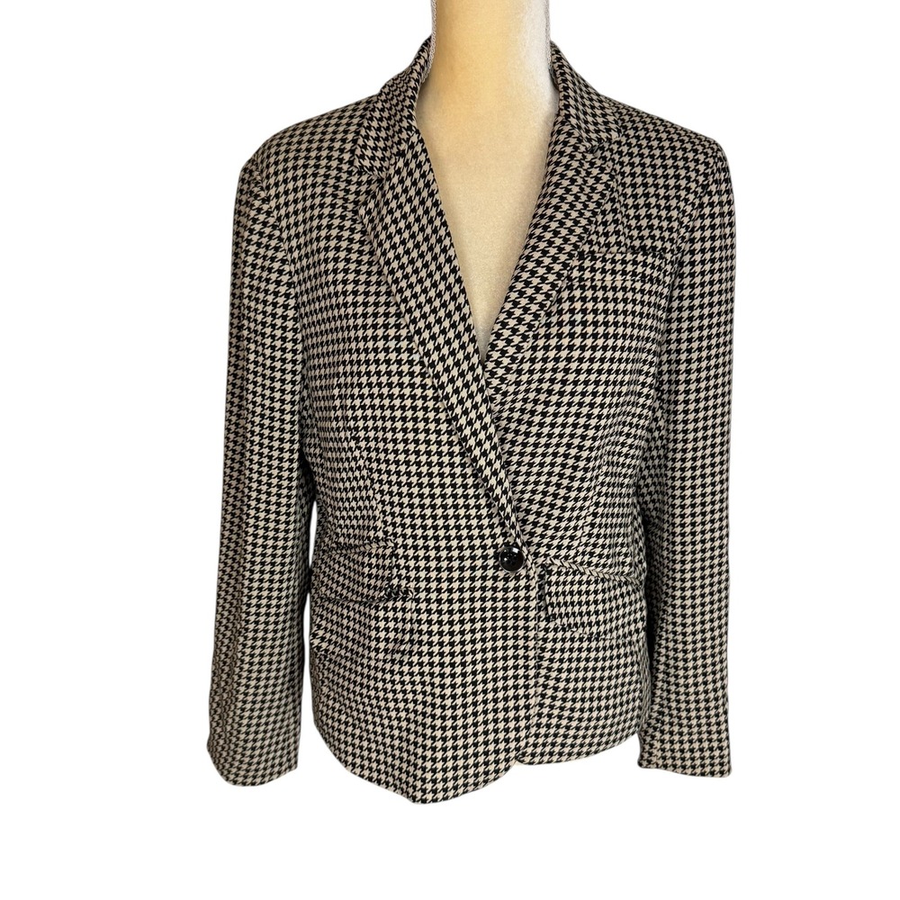 7th Avenue Design Studio Black White Houndstooth Blazer Jacket Size 14 Career